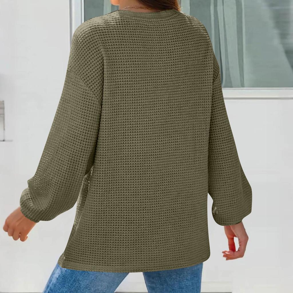 Women's Fashion Long Sleeve  Knit V-Neck Solid Color Casual Top