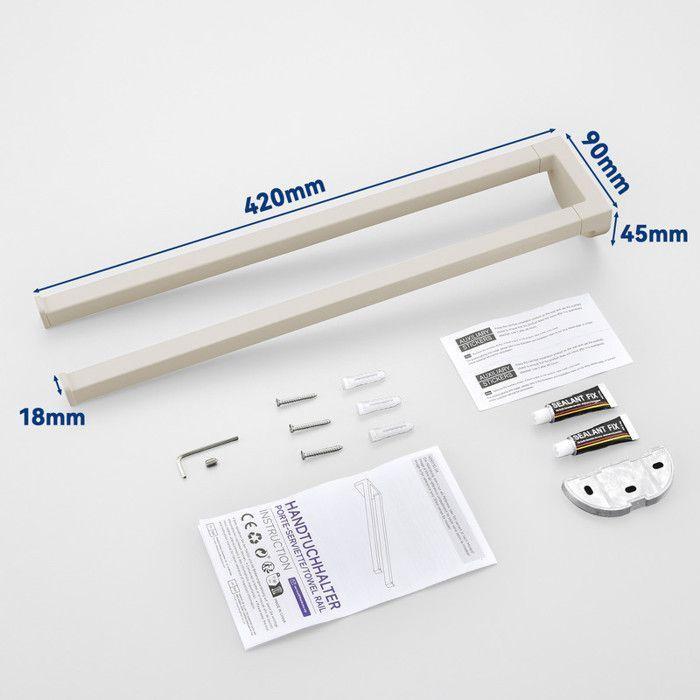 Wall-Mounted Towel Rack - Beige - Stainless Steel - 40CM - Double Bar - Adhesive/Drill Installation