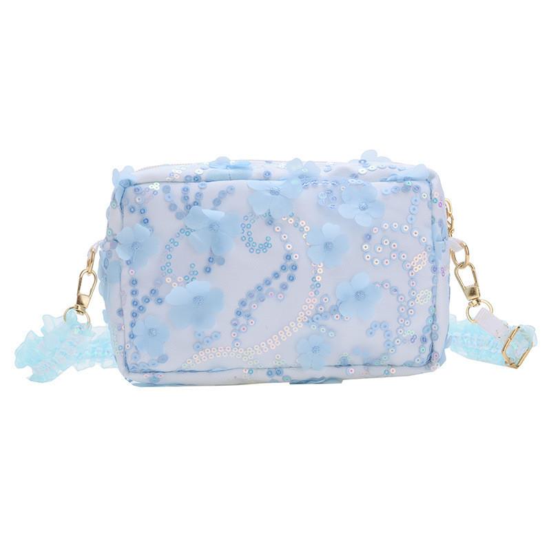 Adorable Korean Style Sequin Crossbody Bag For Kids With Floral Design And Breathable Nylon Material синий