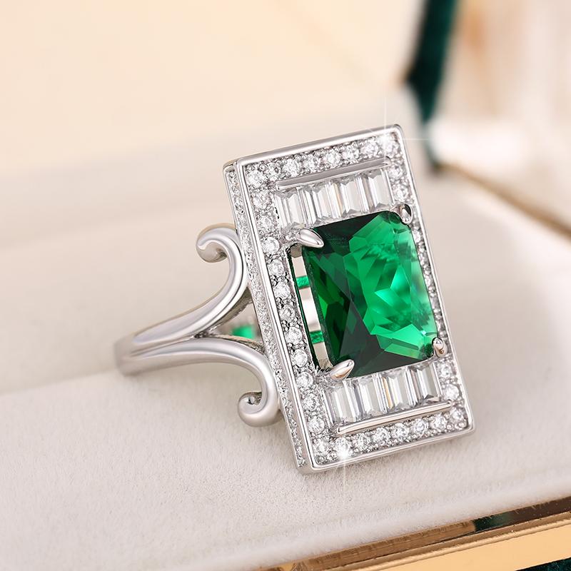 

Huitan Big Geometric Cubic Zirconia Luxury Ring for Women Blue/Green/White Stone Wedding Anniversary Party Elegant Lady Zircon 10