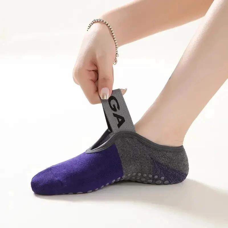 Professional Women Anti-slip Yoga Socks Backless Bandage Pilates Socks Ladies Ballet Dance Fitness Slipper Cotton Sports Socks