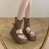 Vintage Platform Roman Summer Boots 2026 New Women's Fashion Buckle Strap High Help Sandals Height Increase Casual Short Boots