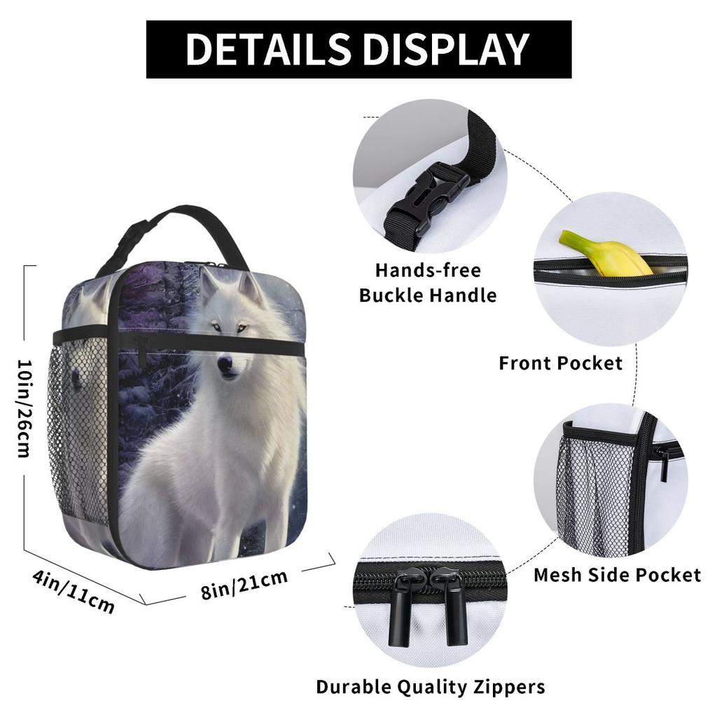 White Wolf Oil Painting Print Insulated Lunch Bag for Kids School Cooler Thermal Food Box Tote Leakproof Lunch Boxes Container