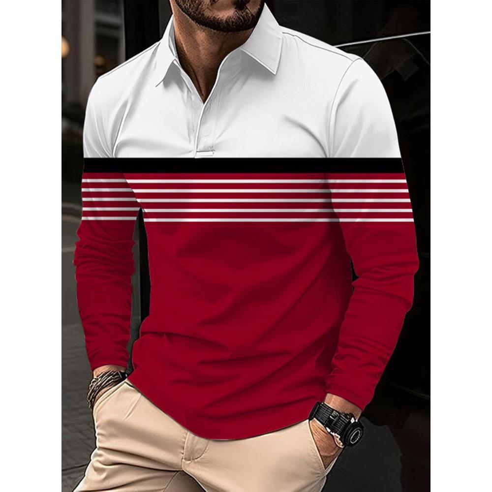 

Мужская рубашка поло с длинным рукавом на пуговицах с 3D цифровой печатью, полосатый свитшот, топ с длинным рукавом M