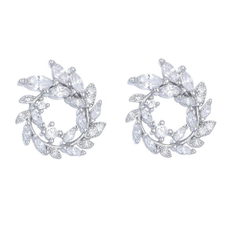 S925 Sterling Silver Leaf Branch Diamond Stud Earrings - Korean Style Versatile Jewelry for Women