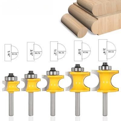 6/6.35/8mm Shank Bullnose Half Round Router Bit Set With Bearing Concave Radius Milling Cutters Tungsten Carbide For Woodworking