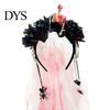 Halloween Ghost Bride Costume Gothic Flower Headband with Veil, Spooky Black Rose Dead Branch Skull Headpiece, Witch Hair Band Day of The Bridal Veil