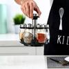 1/7pcs Spice Jar Glass Organizer Rotating Glass Seasoning Sugar Pepper Bottle Frame Salt Shakers Holder Kitchen Storage Rack