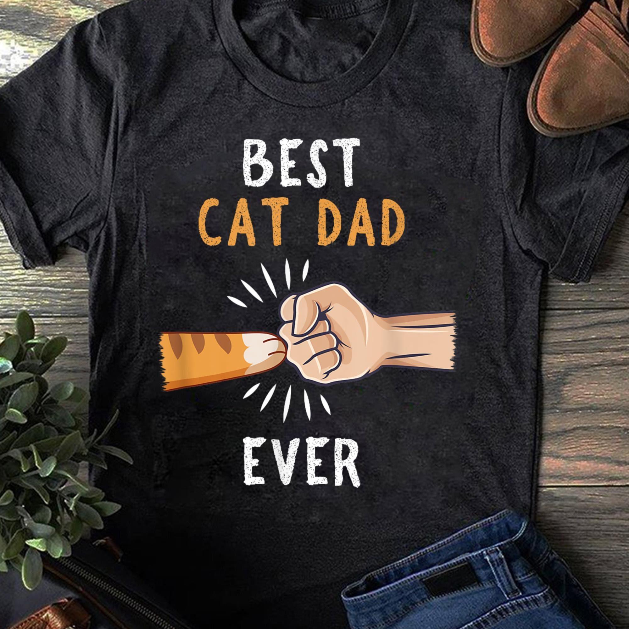Best Cat Dad Ever T-shirt Paw Fist Bump Women T-shirt Summer Cotton Tops s чёрный