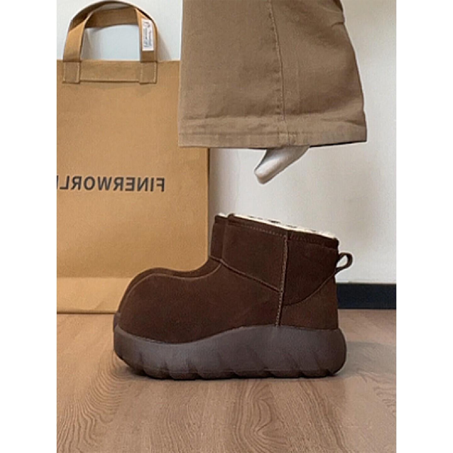 

New winter leather big head velvet thickened lamb wool thick-soled non-slip cotton shoes snow boots women 40 темно-коричневого