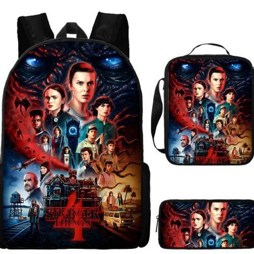 Zaino Stranger Things 4 per Bambini Studenti con Astuccio, Leggero Resistente Cartella Scolastica Borsa a Spalla
