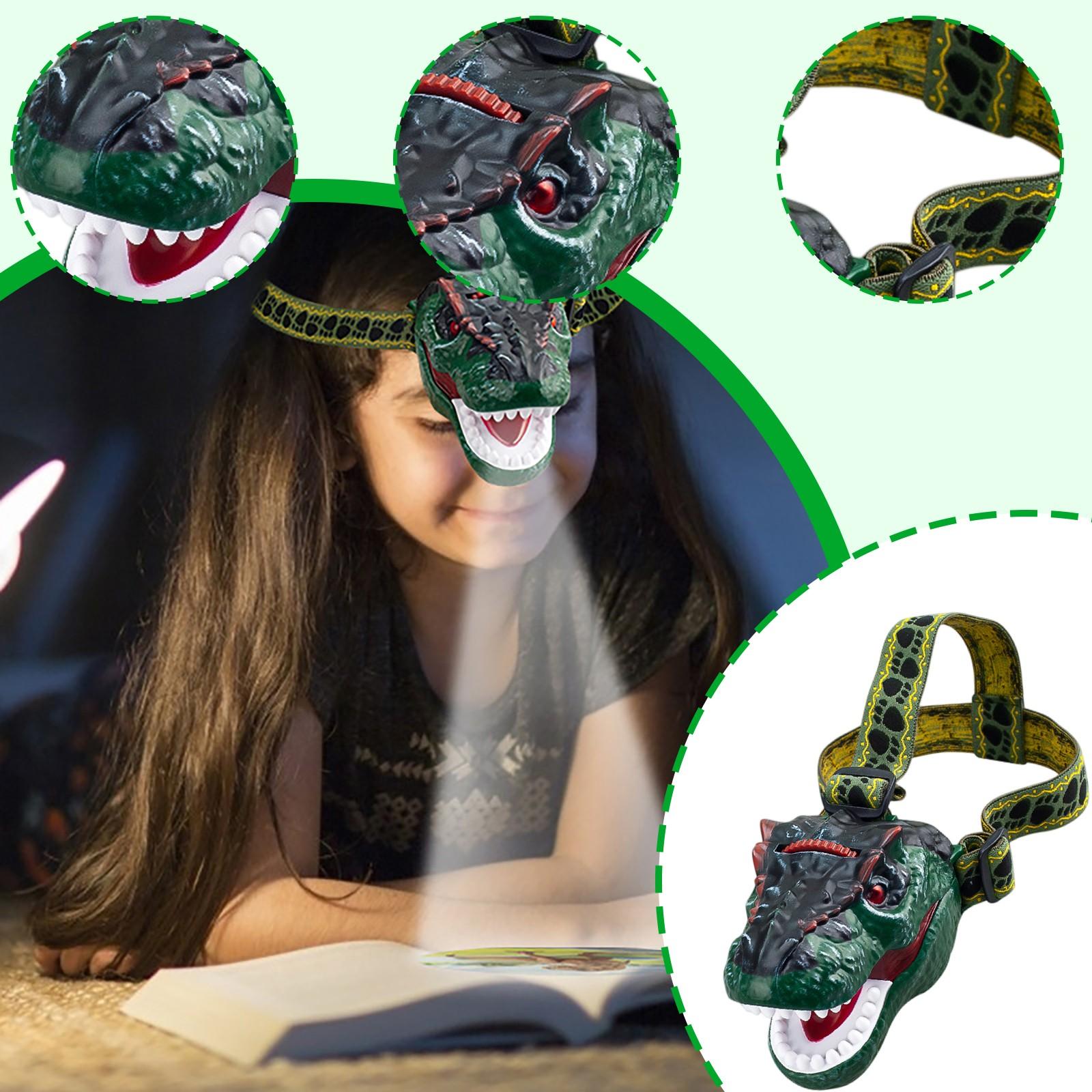 

Детский налобный фонарь-динозавр, перезаряжаемый светодиодный налобный фонарь, режим рева и бесшумный режим, игрушки-динозавры Ти-Рексы для детей One Size