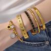 18k Gold Plated Stainless Steel Roman Numeral Cross Oil Drip Clasp Bracelet In Multiple Styles