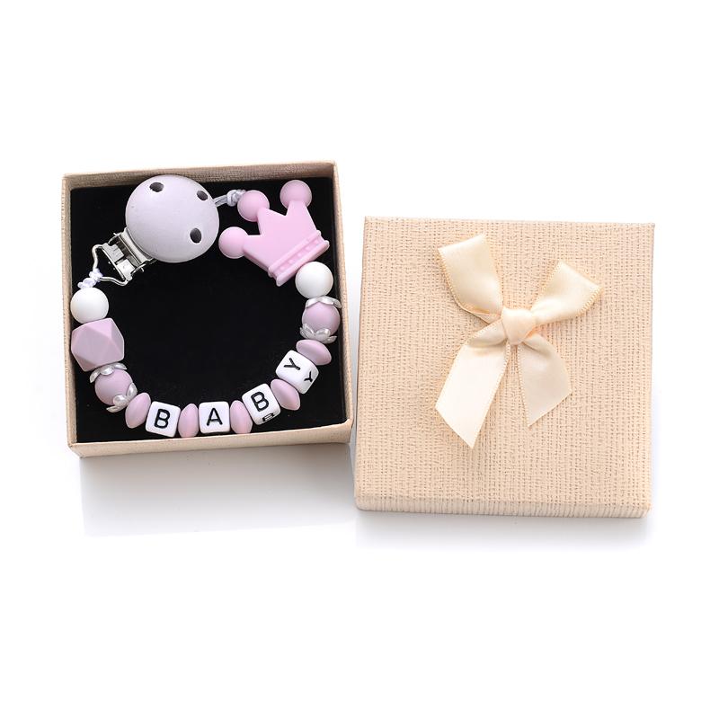 Verpackte Personalisierte Name Baby Schnullerclips Silikon Perlen Schnuller Schnullerketten DIY Stillspielzeug Anti-Drop Schnullerhalter Kette