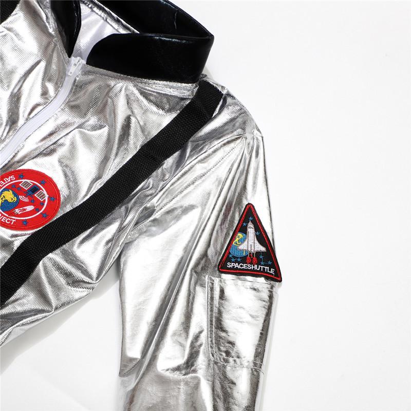Kids Astronaut Costume Embroidered Jumpsuit Role Play Space Suit Bodysuit Cosplay Outfit for Boys and Girls Birthday Gift