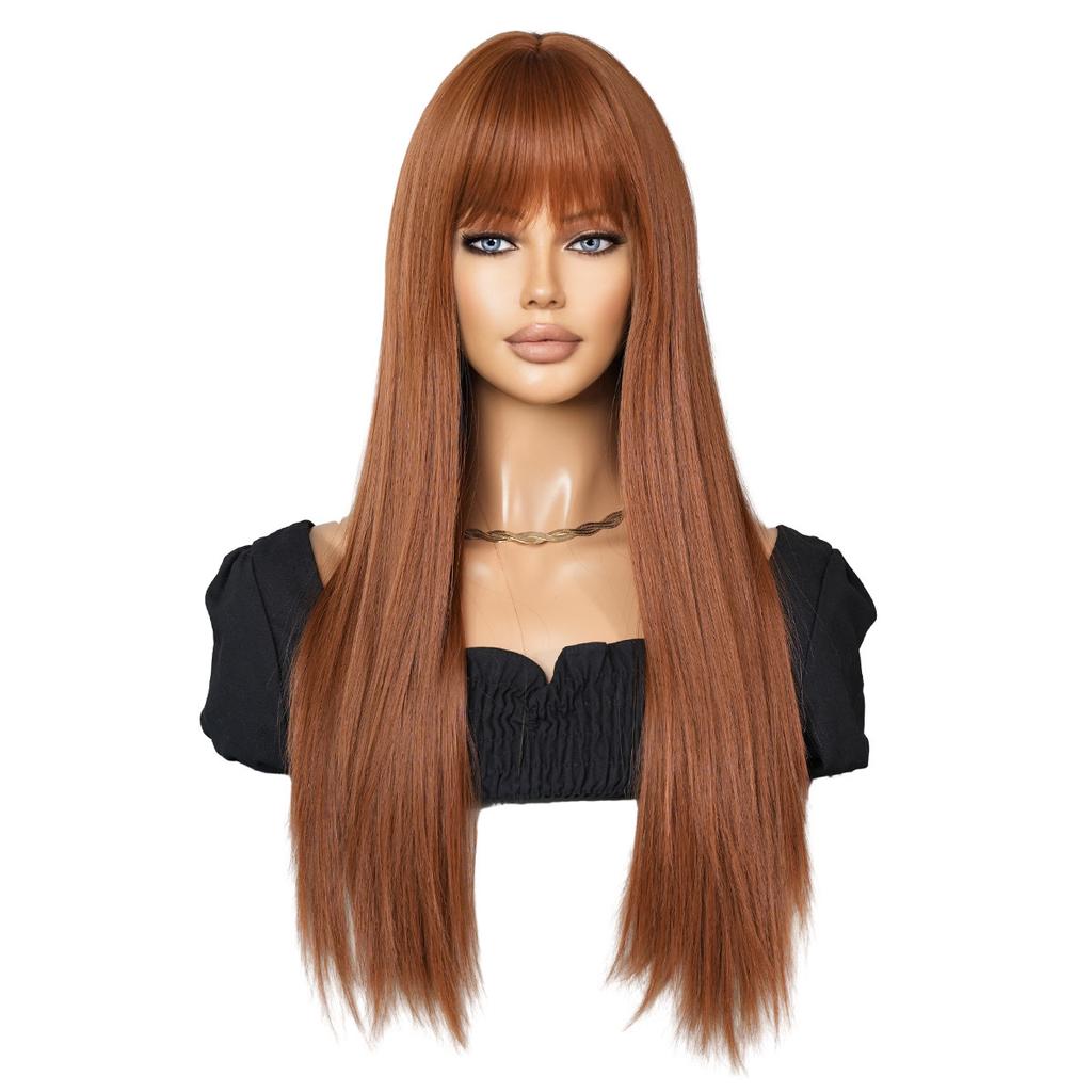 Women's Simulation Wig 70cm Hair Caramel Wig Long Straight Wig Full Headgear Rose Hair Net Headdress Beauty Decoration Wig