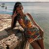 European and American Style 2026 Summer Amazon New Creative 3D Digital Print Deep V Sexy Hot Girl Halter Neck Dress