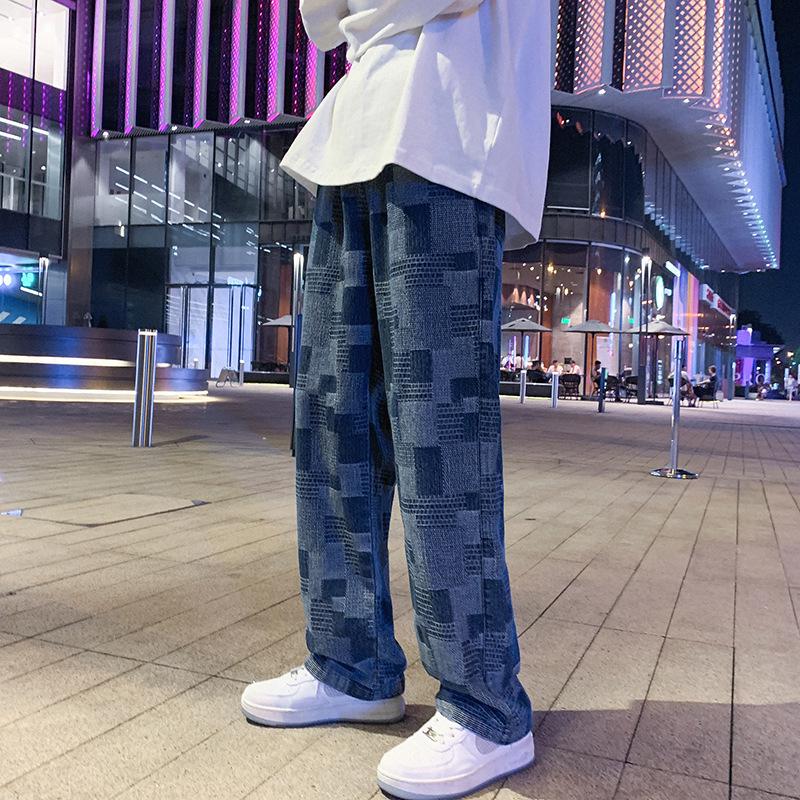 

Мужские джинсы свободного кроя с широкими штанинами в гонконгском стиле: Весенние повседневные брюки-швабры квадратной формы Extra Large синий