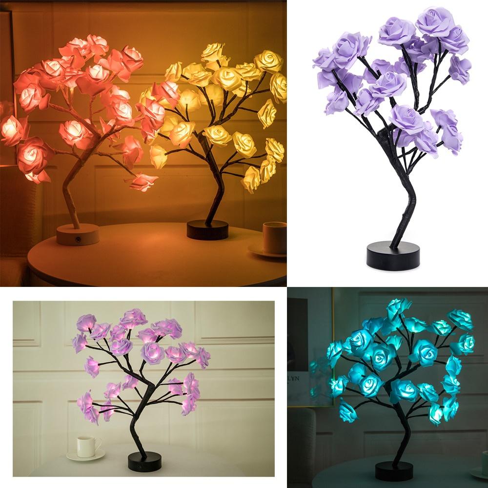 LED Table Lamp Rose Flower Tree USB Night Lights Home Decoration Xmas Christmas Wedding Bedroom Decor