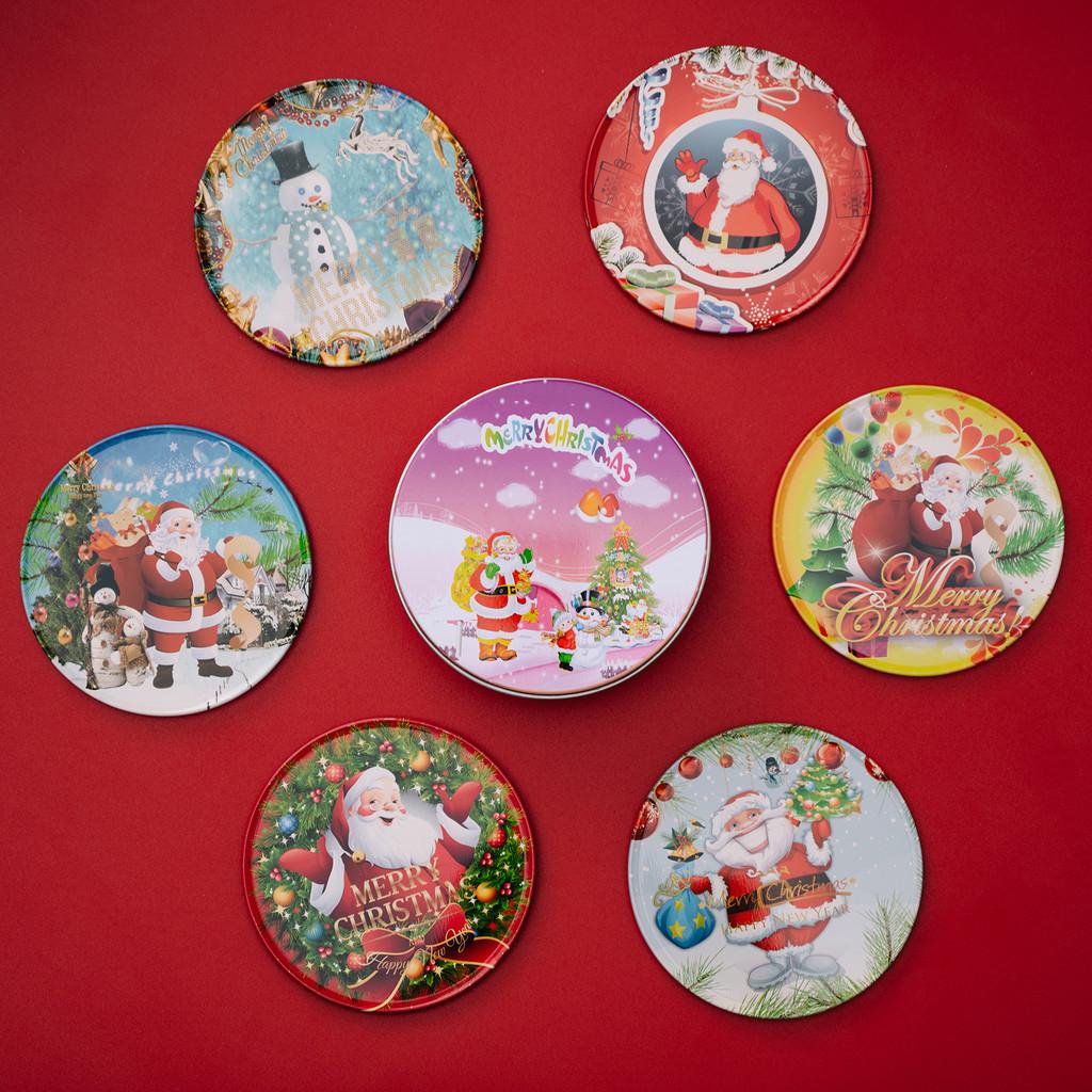 Christmas Themed Delightful Round Tin Coasters With Cute Cartoon Designs For Kids And Family