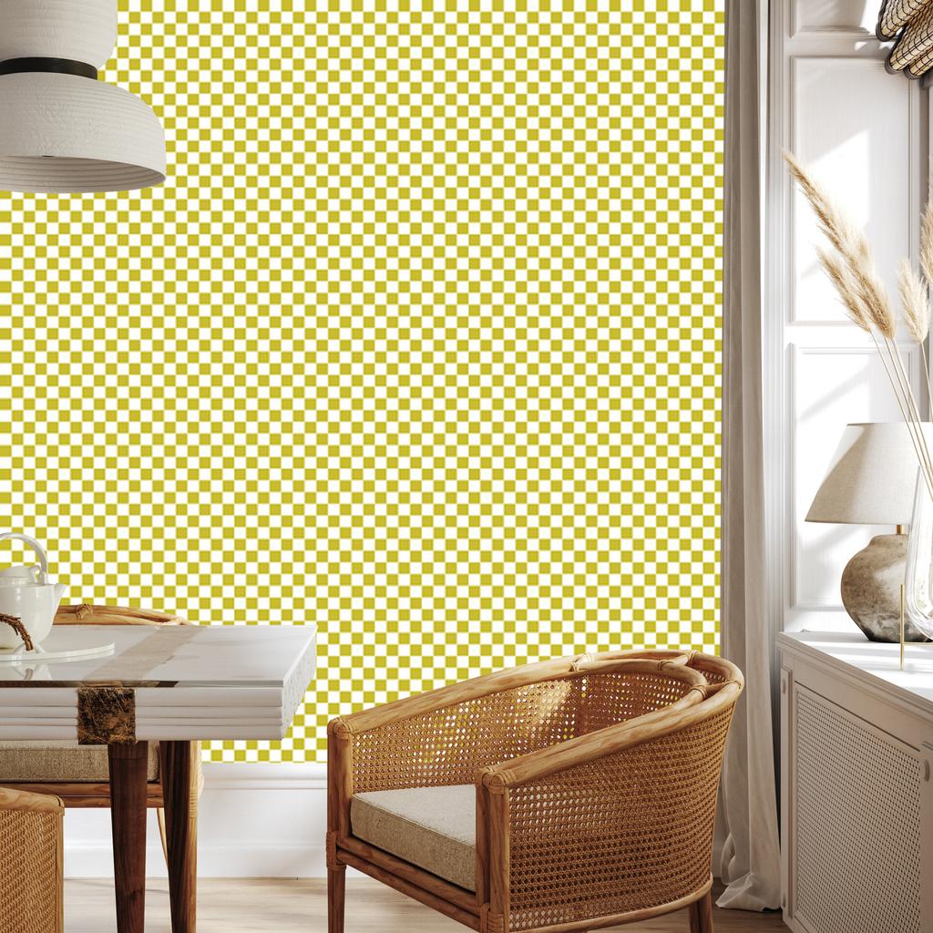 Checkerboard Wallpaper Yellow, Cream and White for Living Room and Bedroom 50x1000