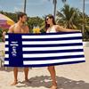 Serviette de plage rayée personnalisée Nom/Logo personnalisé Serviette surdimensionnée en microfibre Cadeau pour fête d'été pour la plage la natation le bain le sport