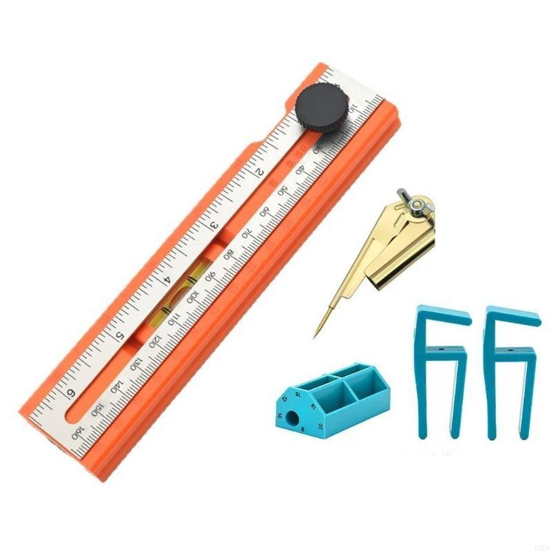   Woodworking Marking Ruler Multifunctional Precise Horizontal Bubble Positioning Tool Adjustable with Measuring Ruler