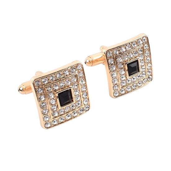 1 Pair Cufflinks Smooth Polished Inlaid Round Surface Rhinestones Shape Men Suit 1