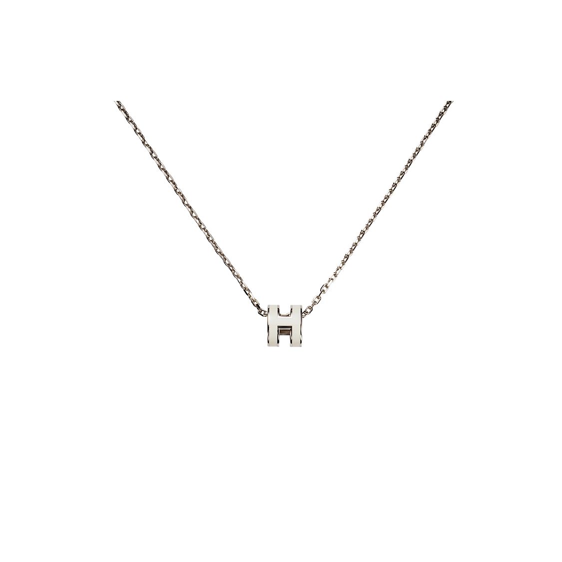 

Hermes Mini Pop H Logo Decoration Metal Palladium Plated Necklace Women necklace White Silver H147992FP49 Box+Shopping Bag