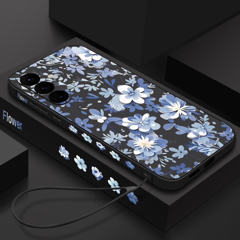 Husă cu șnur cu imprimeu floral pentru Samsung Galaxy S24 S23 S22 Ultra S21 FE A14 A34 A52 A54 A15 A25 A35 A55 5G A16 A56 S25 Plus