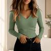 Women's Long Sleeve V-Neck T-Shirt Trendy Slim Fit Top for Casual Everyday Wear