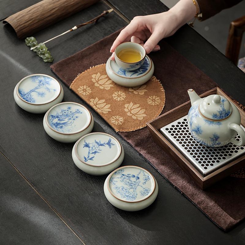 

Ретро Синій та Білий Кракле Підставка: Керамічна підставка для чаю та підставка для чашки для аксесуарів для чайної церемонії Кунг-фу