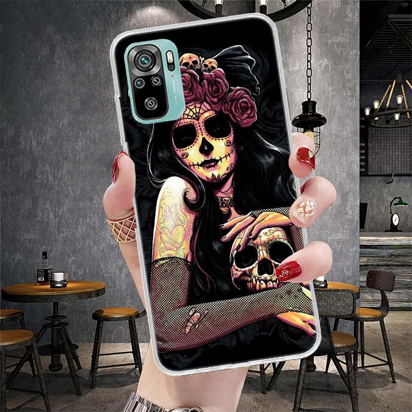 Catrina Beautiful Rose Girl Skull Soft Phone Case For Xiaomi Redmi Note 15 14 14S 13 12 Pro Plus 12S 11 11S 11E 10 10S 11T 5G Fu