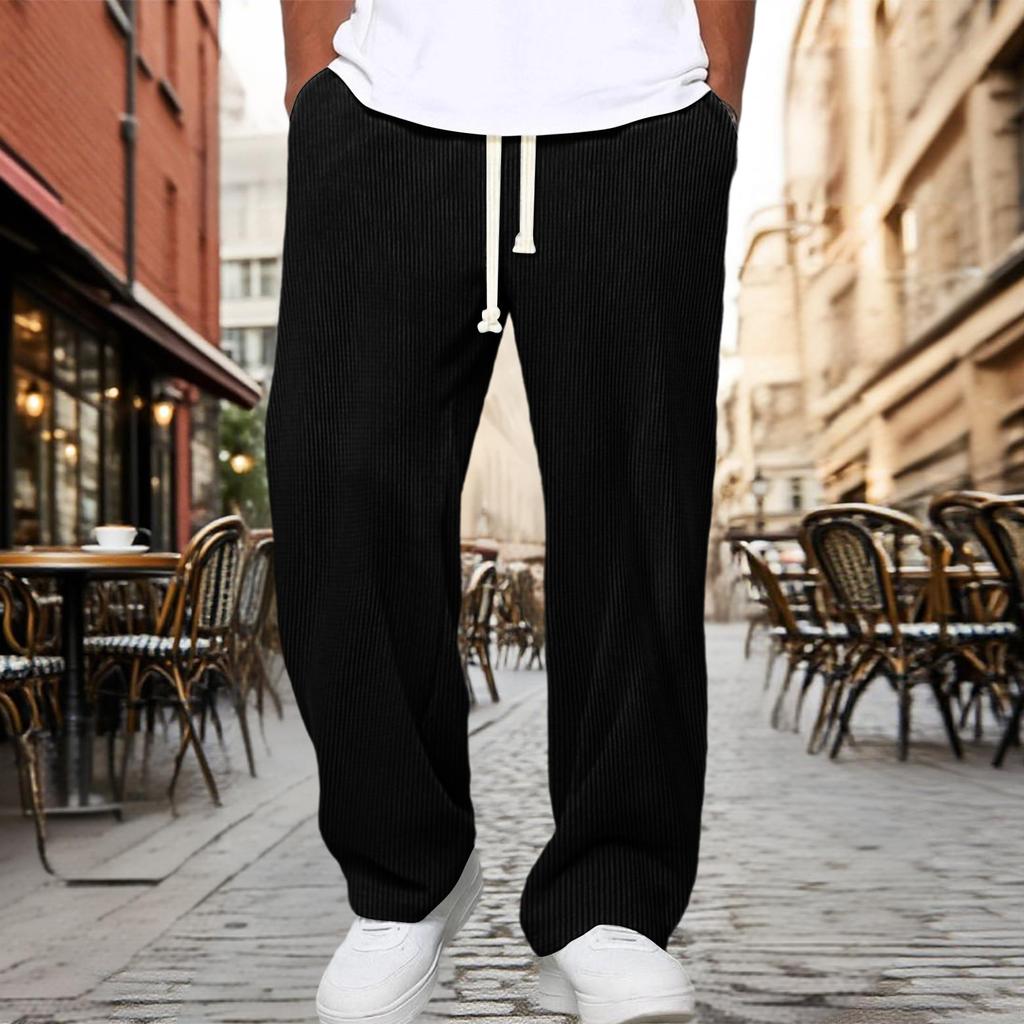 Men’s Drawstring Waist Loose Fit Corduroy Lounge Pants Casual Straight Leg Trousers with Adjustable Waistband