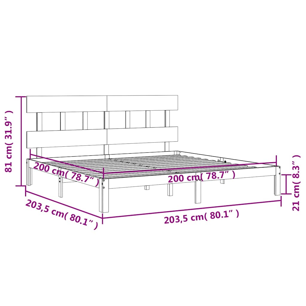 Solid Wood Bed with Headboard Gray 200x200 cm