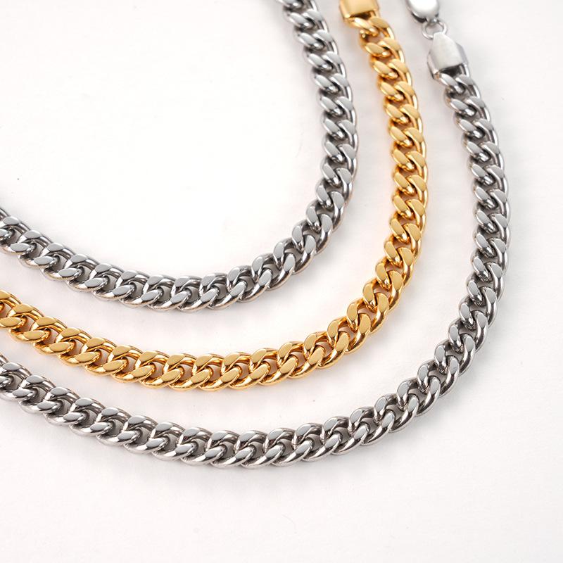 Stainless Steel Cuban Link Bracelet for Men Women Gold Color 7mm Minimalist Geometric Style Jewelry Supply