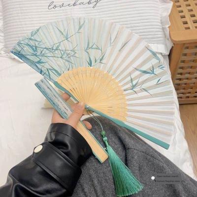 Chinese Style Folding Fan Ancient Style Fan Butterfly Carving Summer Carry Bamboo Fan Hanfu Cheongsam Dance Fan Green