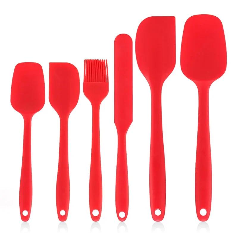 6 Pieces Silicone Spatula Set Non-Stick Heat Resistant Spatula Oil Brush Cream Mixing Spoon for Cooking Baking Mix Baking Tools
