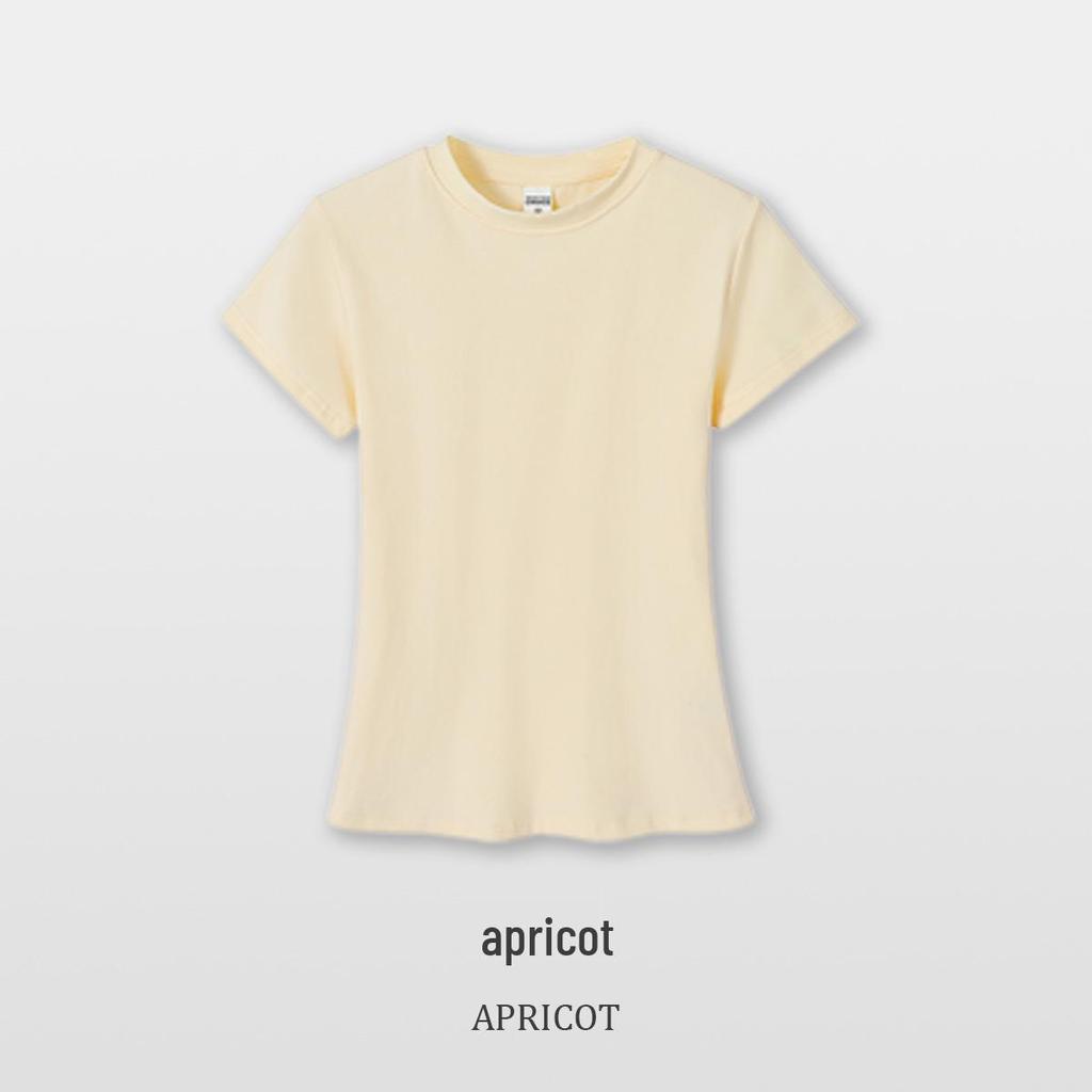 Round Neck Stretchy Spandex Waist-Cinching Women's T-Shirt, Pure Color Short Sleeve, Girls' Custom Blank Tee