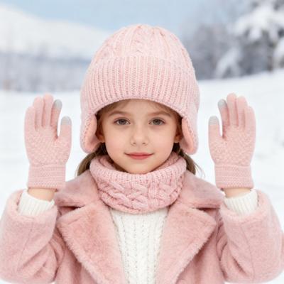 3Pcs/Set Kids Hat Scarf Gloves Set Colorful Twist Texture Hat Thickened Plush Lining Neck Gaiter Knitted Gloves Set