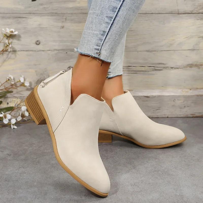 Luxury Women Boots Pointed Toe Suede Women Chelsea Boots Big Size British Style Ankle Boots High Quality Thick Heel Women Shoes