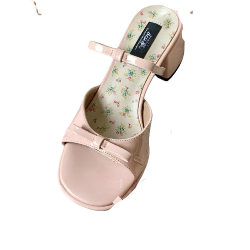 Fashion High Heels Women Slippers Bow Chunky Heeled Shoes Dress Fashion Woman Sandals 2025 New Designer Pumps Luxury Sandalias De Mujer