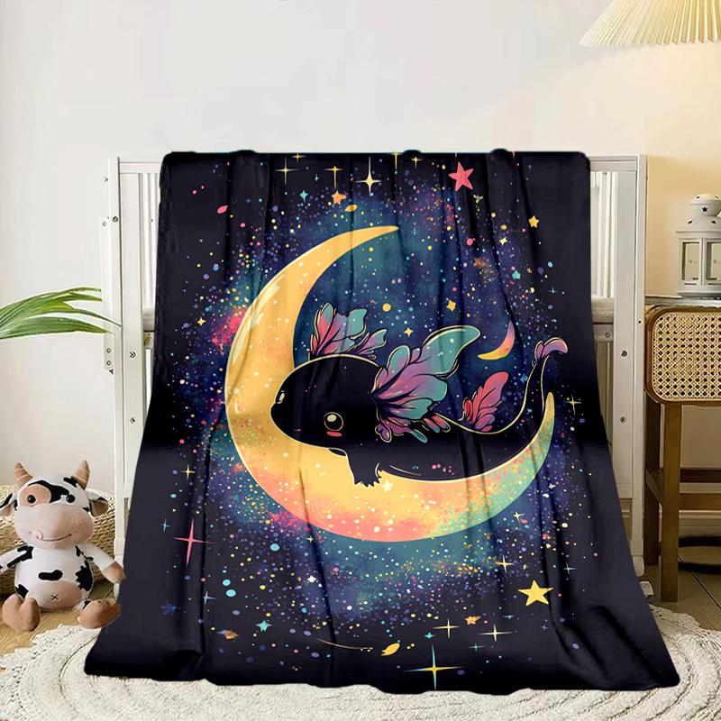 Fantasy Axolotl Moon Night Sky Blanket Flannel Blanket for bed, sofa, Camping, Hiking, Picnic Essentials, gift for family Fan gifts