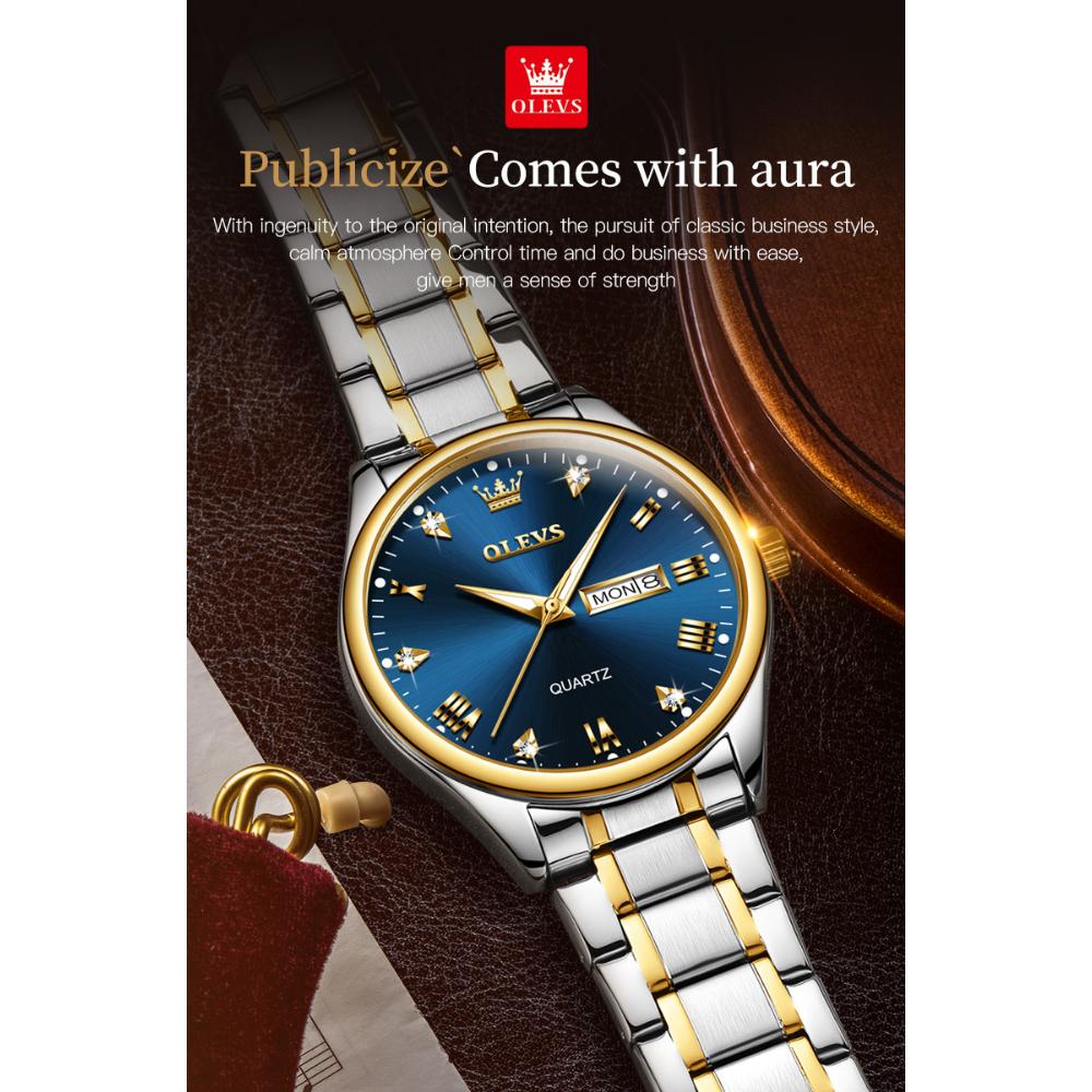OLEVS Nouvelle montre d'affaires et de loisirs en or avec diamants Montre à quartz Montre d'affaires étanche et lumineuse pour homme