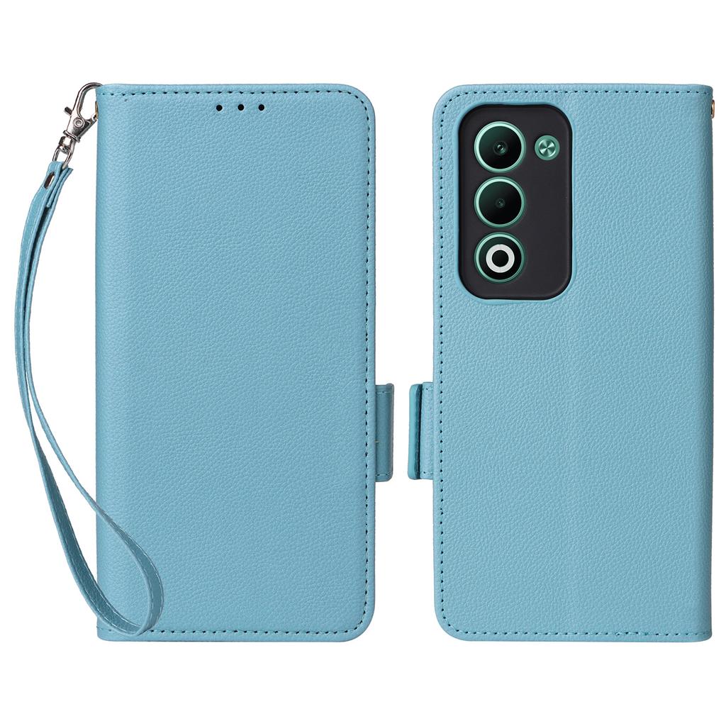 For Oppo A5 5G/4G/A5m Etui med Håndleddsstropp Litchi Tekstur PU Lær Lommebok Telefondeksel