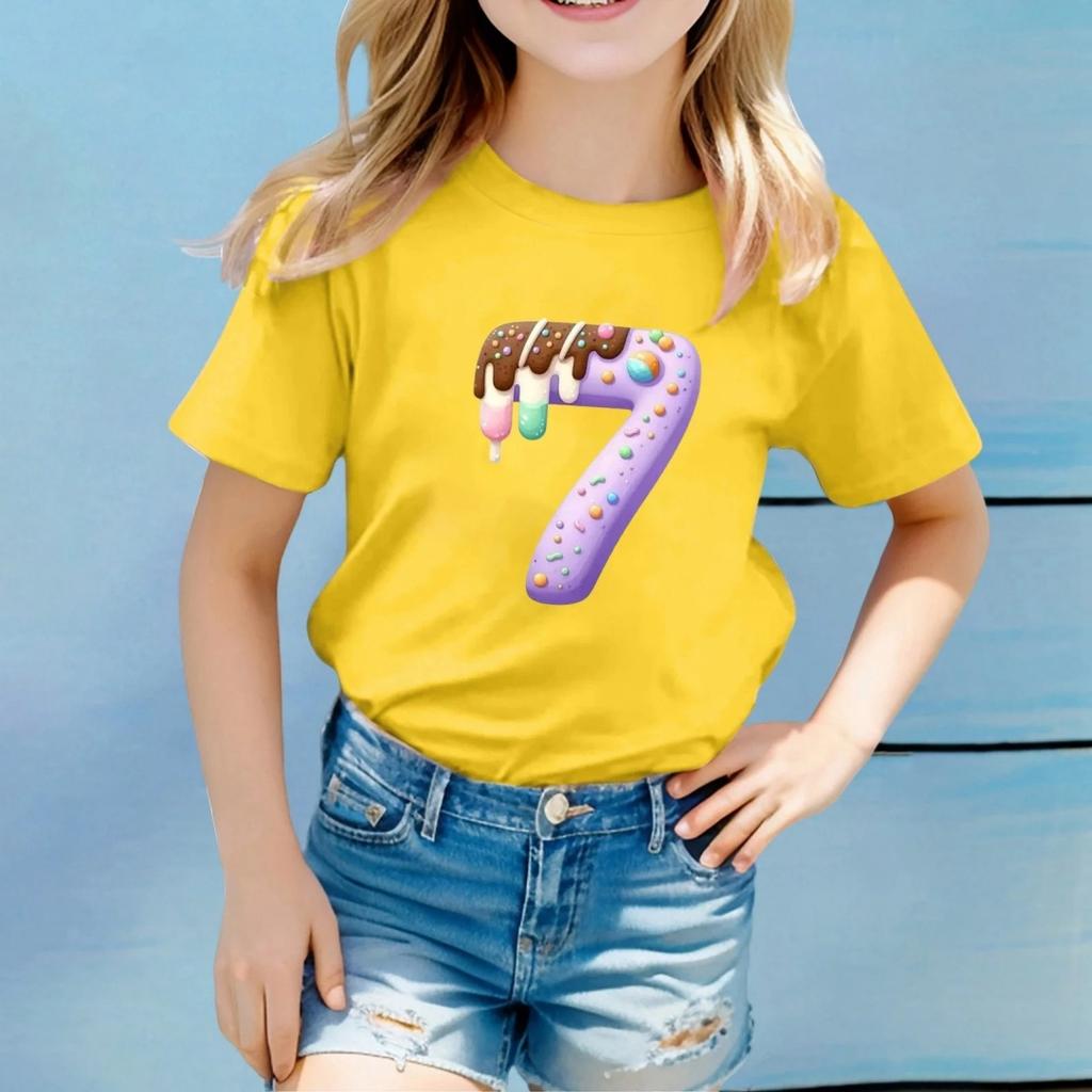Nuova T-shirt per Bambini con Stampa del Numero 67 Abbigliamento per Bambine T-shirt Girocollo Casual Comoda Manica Corta Abbigliamento