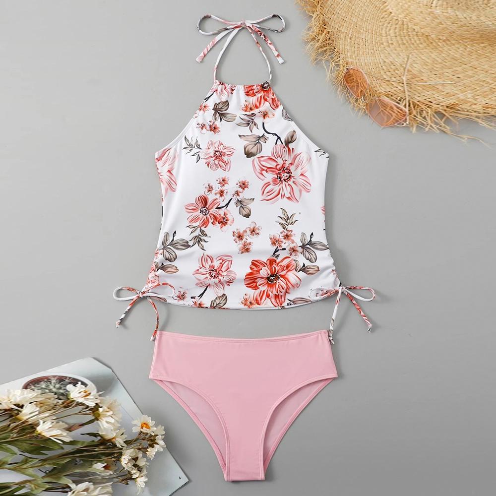 Bikini Two Pieces Tankini Set Swimsuit High Wasit Lace Up Swimwear Sexy Backless Bathing Suit Female Beach Wear