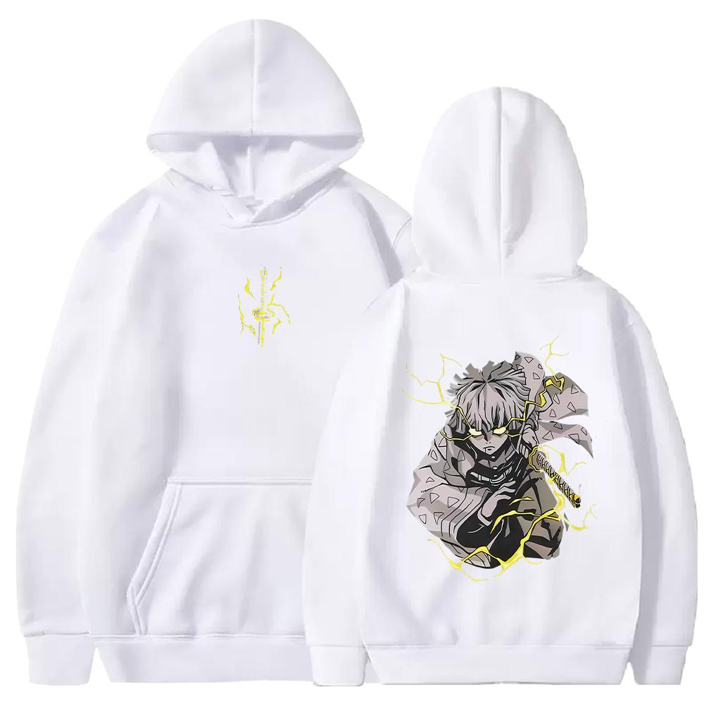 Vintage Harajuku Demon Slayer Hoodies Fall Winter Fleece Sweatshirts Manga Zenitsu Graphic Hooded Streetwear Men Women Clothing