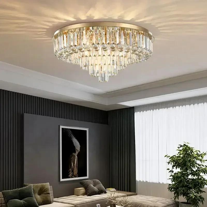 Luxury Black Crystal Chandelier round Ceiling Lamp for Living Room Bedroom Indoor Home Light Fixtures Elegant Crystal Lighting