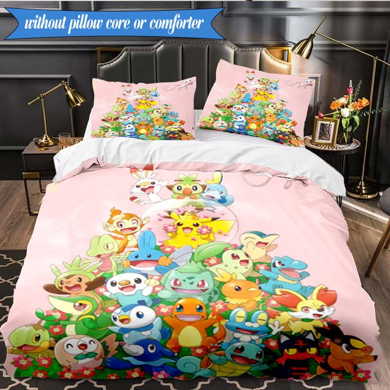 Cute Pika Adventure 3pcs K-pop Music Group Bedding set,Ideal for Bedroom, Dormitory,Including Duvet Cover And 2pcs Pillowcases,Fan Gifts